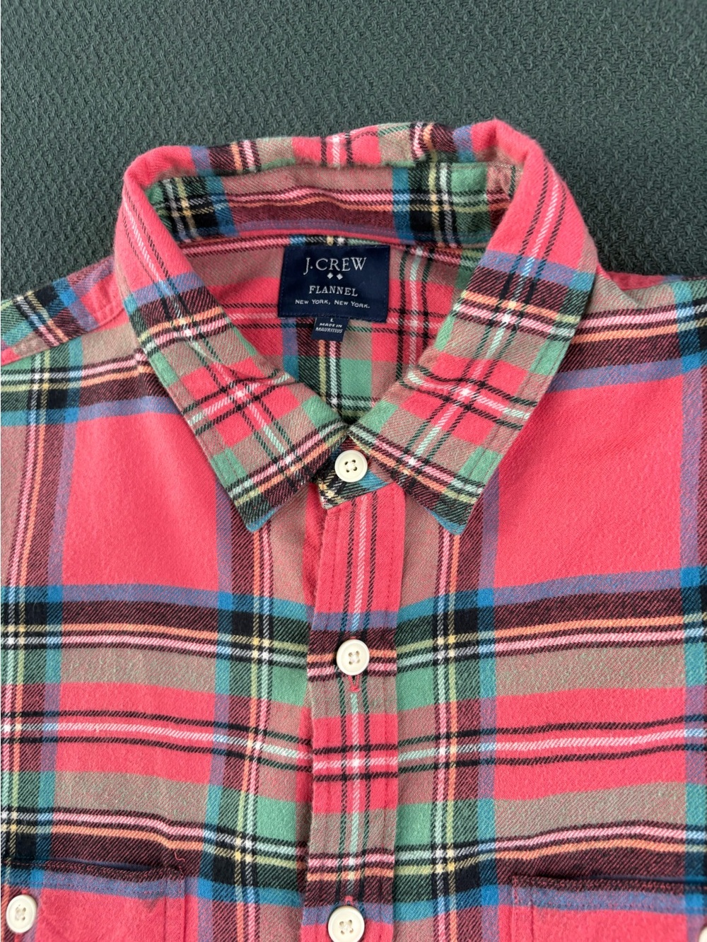 J. Crew Kids Coral Pink and Green Plaid Flannel Button-Down